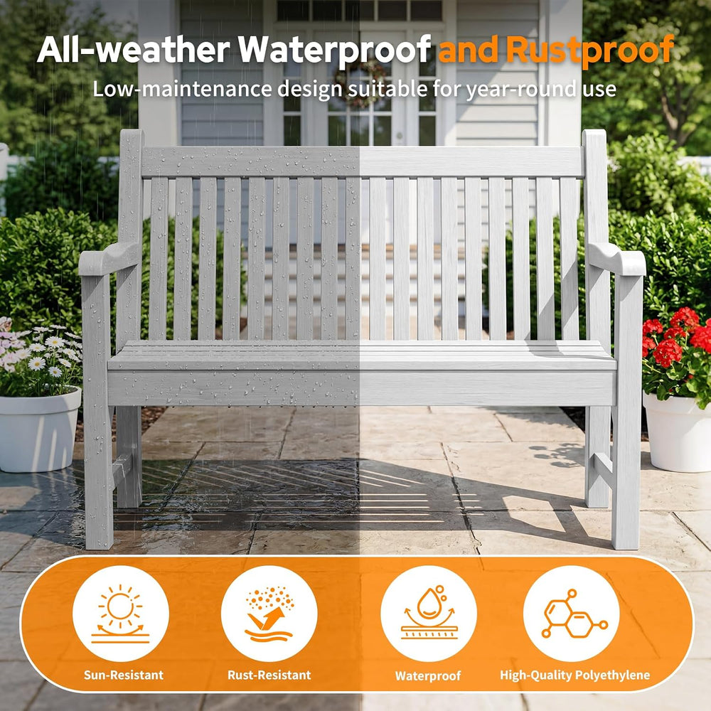 Psilvam 2-Person Outdoor Bench with 700 Lbs Weight Capacity, White