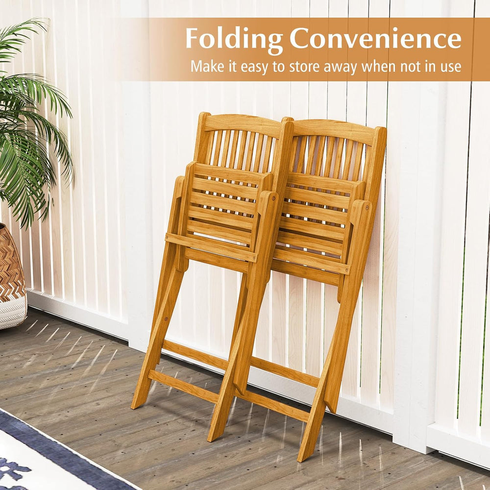 Tangkula 2 Pieces Folding Outdoor Dining Chairs, Acacia Wood Patio Chairs wit...