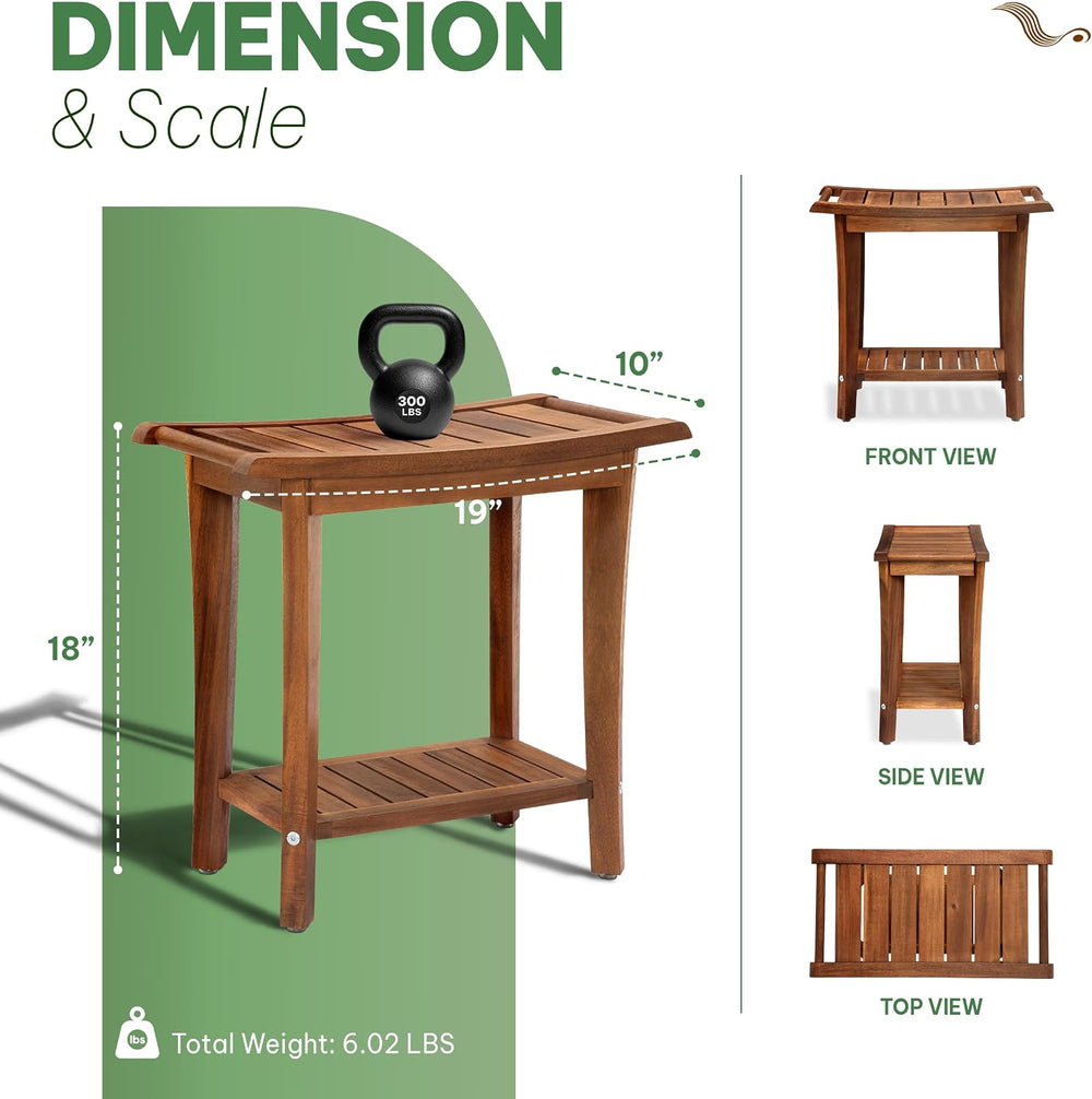 Solid Wood Shower Bench, Shower Stool Chair, Waterproof Non-Slip, Honey Oak