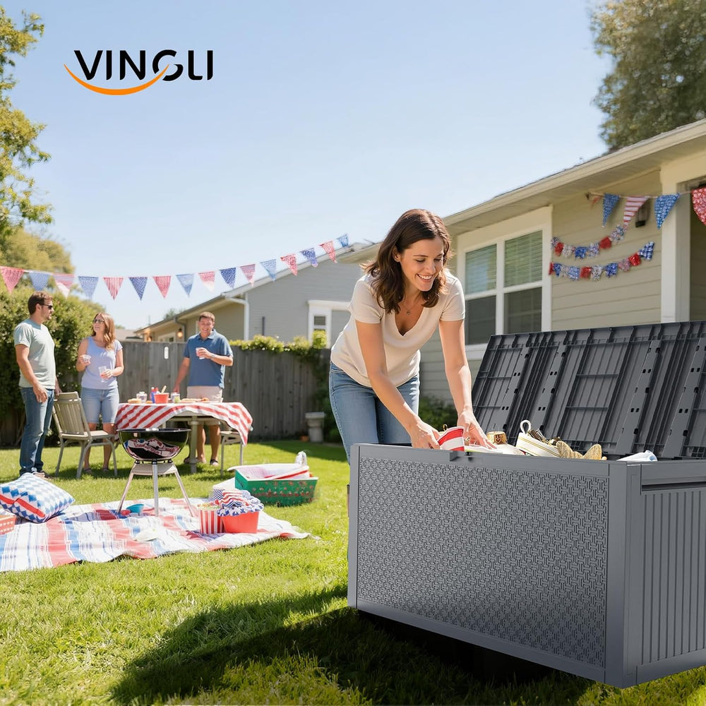 VINGLI 90 Gallon Lockable Durable Outdoor Storage Box, Grey