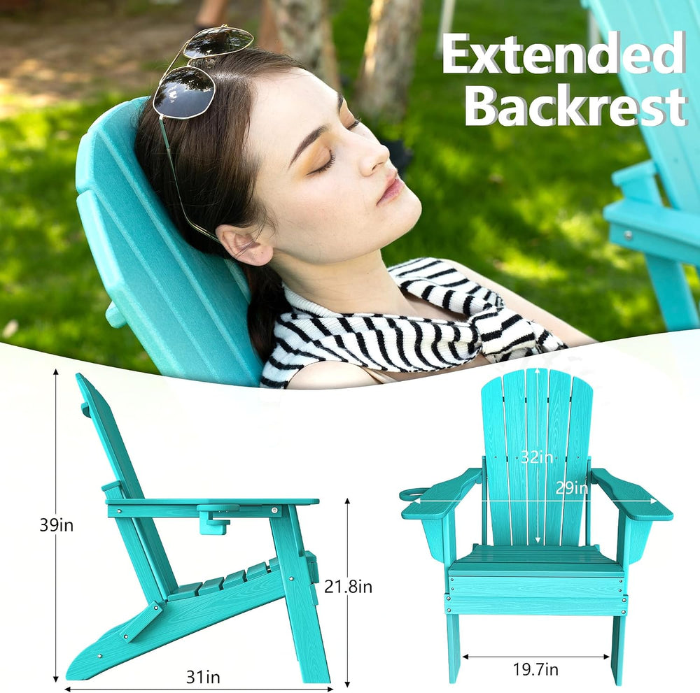 Plawdlik HDPE Folding Adirondack Chair with Cup Holder, Firepit, Aruba