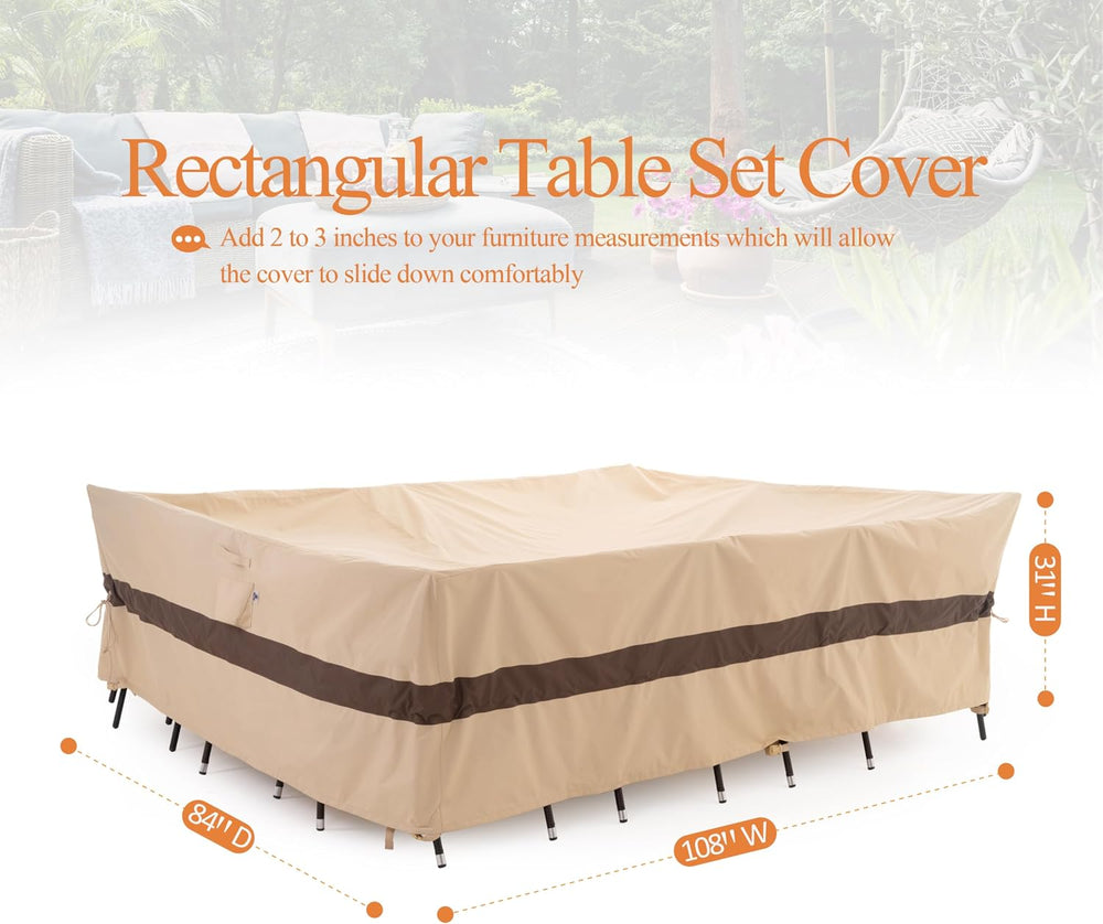 WJ-X3 Patio Furniture Cover, Large, Beige & Coffee, 108W x 84D x 31H