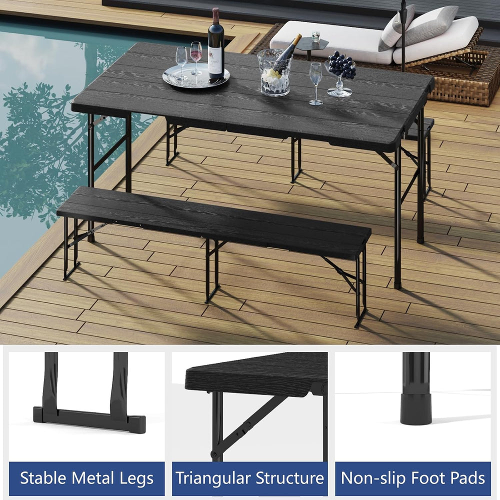 Folding Table with 2 Benches Set for Picnic, Party, Camping, School