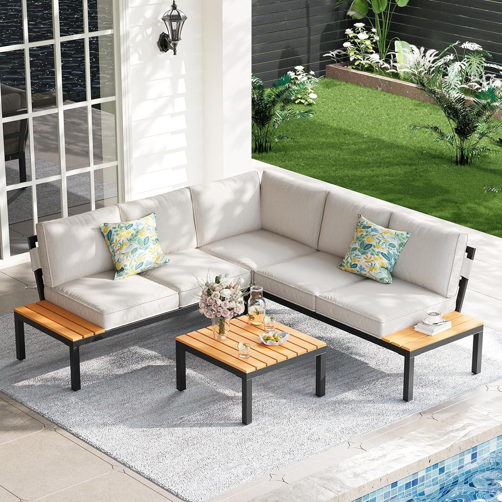 5-Person Outdoor Patio Furniture Set, Durable Metal Frame Outdoor Sectional w...