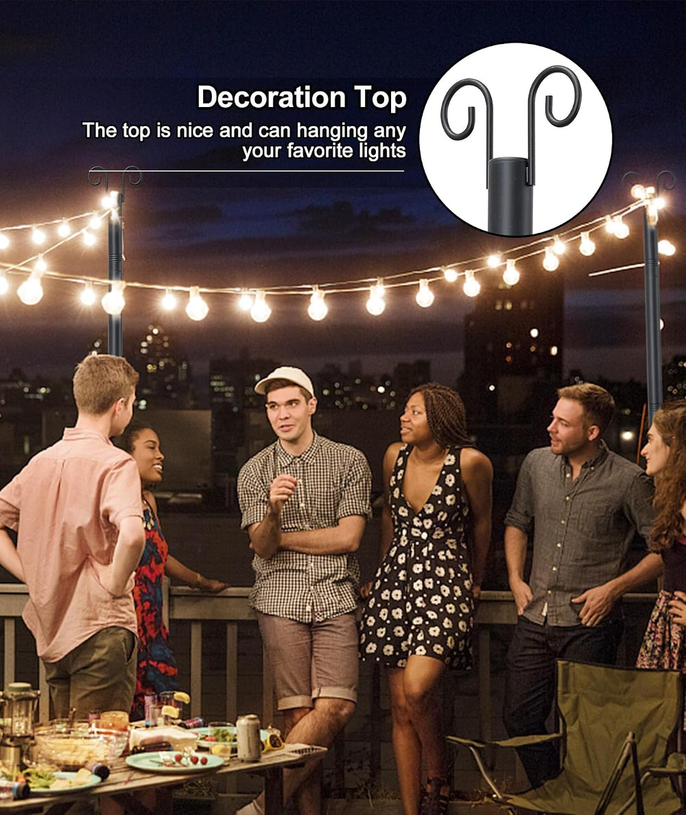 2 Pack String Light Poles, 12 ft Adjustable Deck Light Poles for Outside