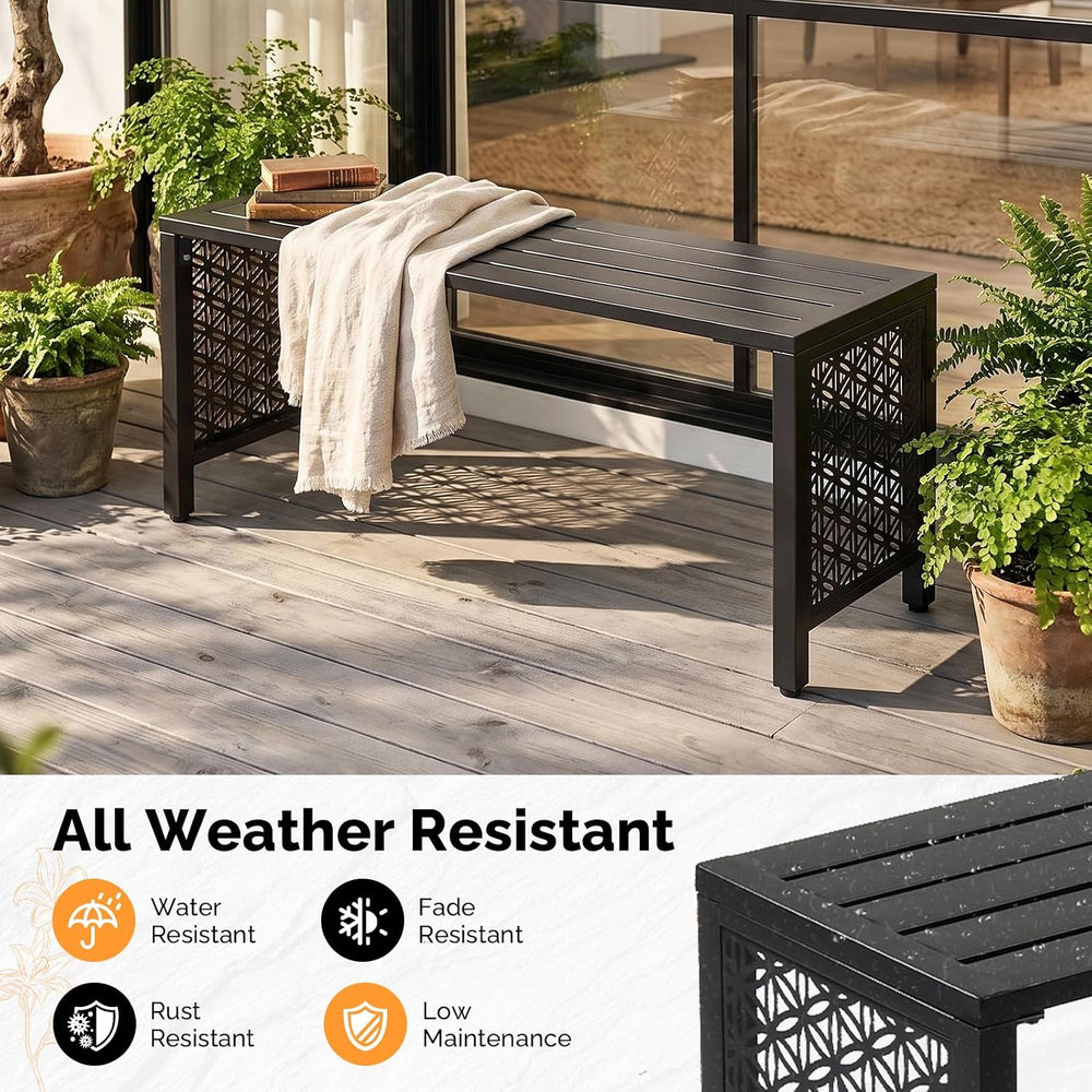 VINGLI 40in Outdoor Metal Bench, All-Weathe Backless Patio Bench with Slatted...