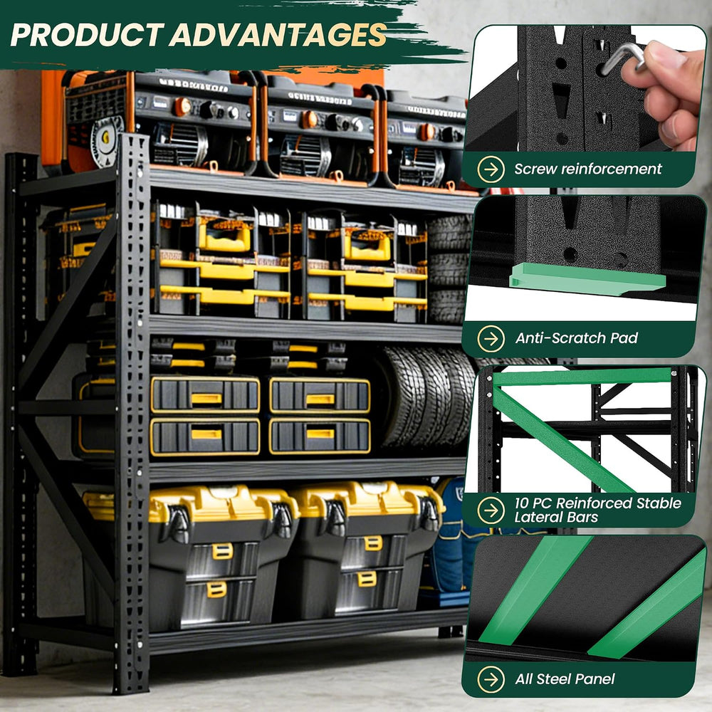 Heavy Duty Garage Storage Shelves, 71" Wide Metal Shelving Unit, 6000LBS...