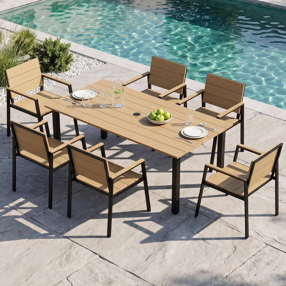 Outdoor Table and Chairs for 6 Aluminum Patio Dining Set with Umbrella Hole