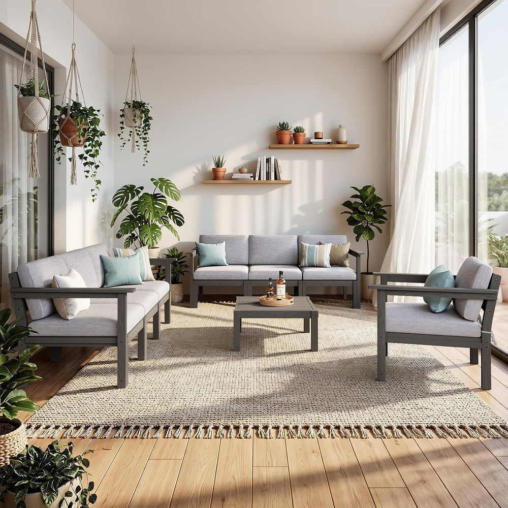 Stoog Patio Furniture Set, 6-Piece All-Weather Outdoor Sectional Sofa Set - M...