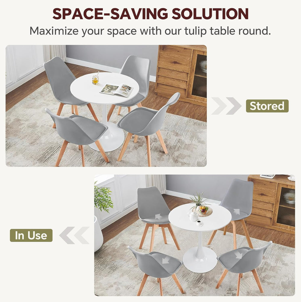 27.5" Tulip Round Dining Table with Metal Pedestal White
