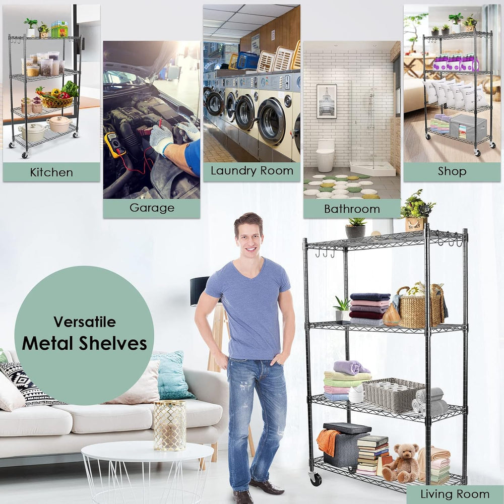 4-Tier Storage Shelves, Heavy Duty Metal Shelves Wire Rack Shelving Unit, Adj...