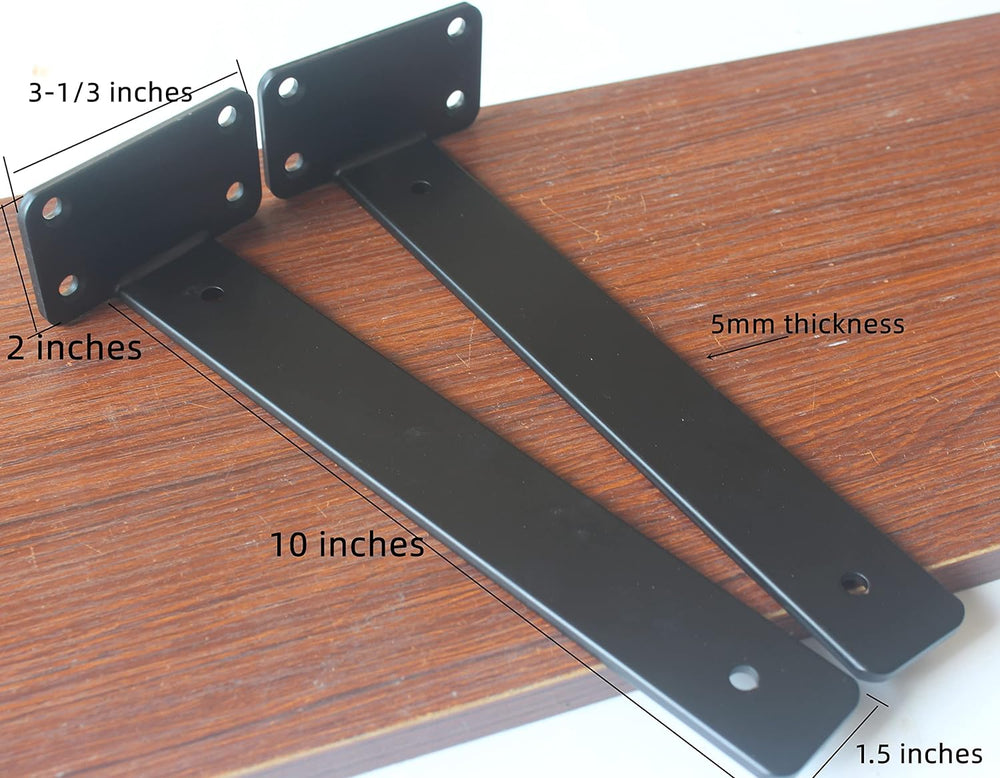 12 Pack - 10 inch Black Hidden L Shelf Bracket (1/5 Inch Thicked) Iron Floati...