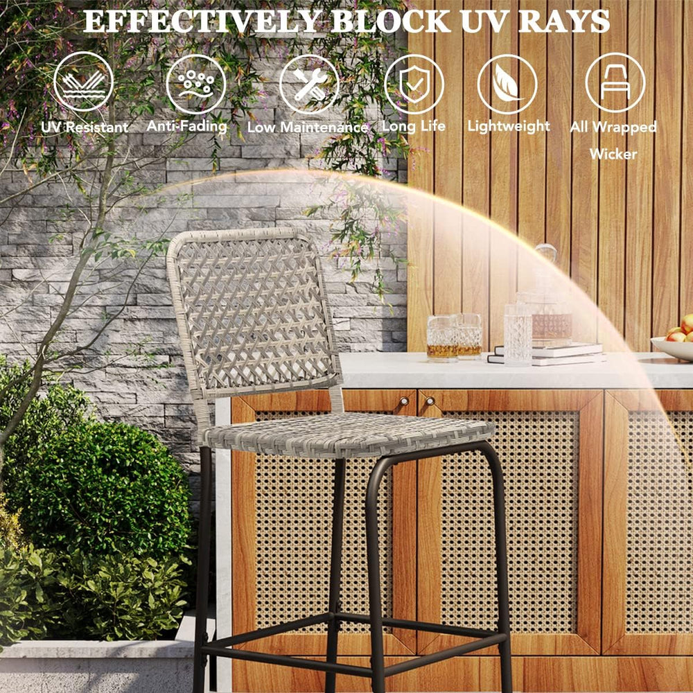 Sundale Outdoor Patio Bar Stools Set of 4, Hand Woven PE Rattan Hollow Back A...