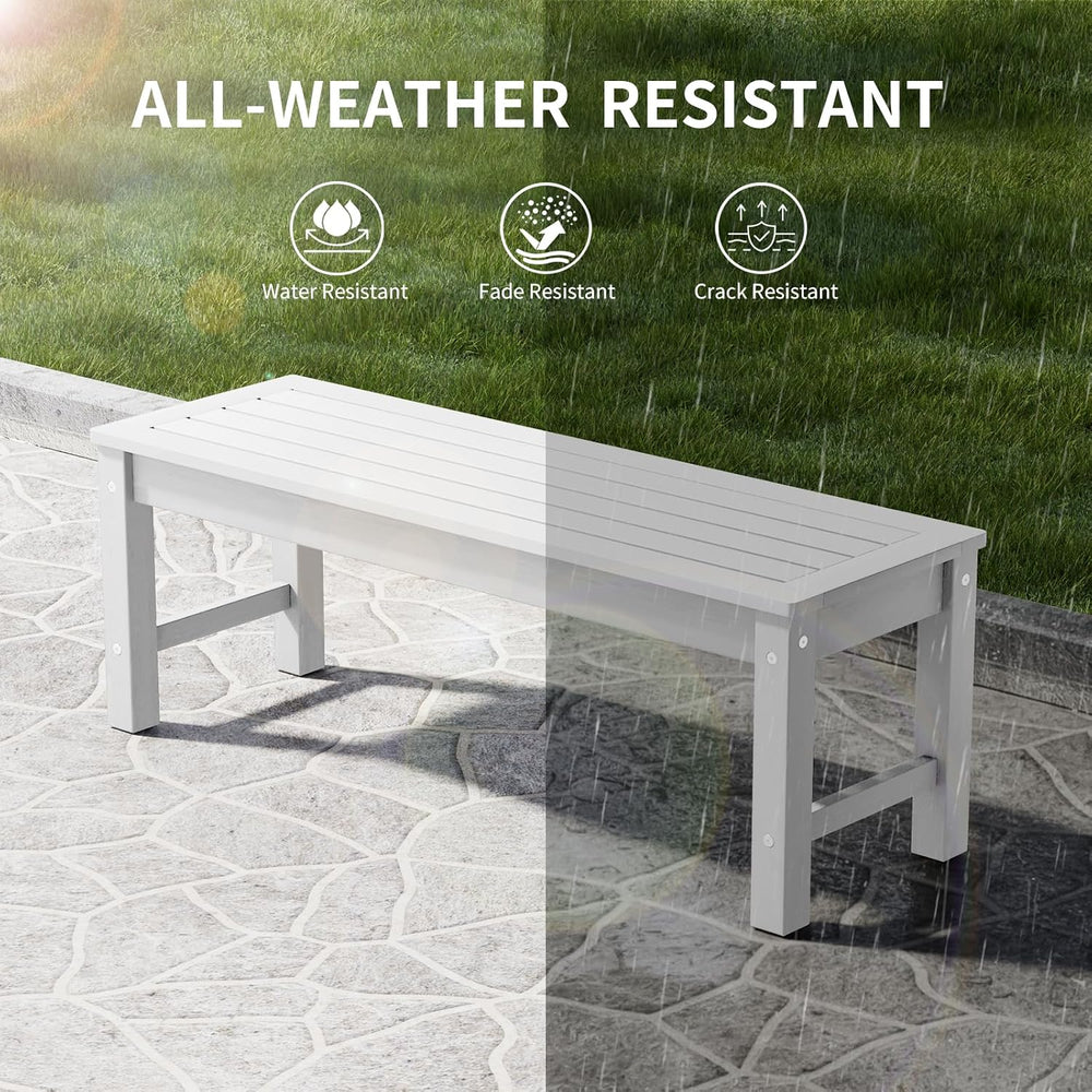 Psilvam 47" Backless Outdoor Bench for 2-Person, 700 LBS Capacity, White