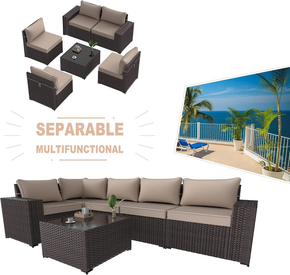 6 Piece Patio Furniture Set, Outdoor Wicker Sectional Sofa