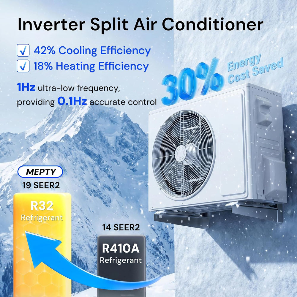 MEPTY 12000BTU Mini Split AC/Heating System, 19 SEER2 Energy Efficient Mini S...