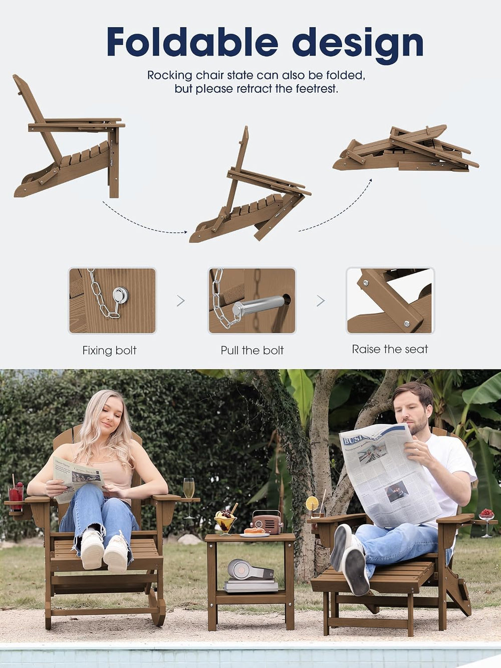 KINGYES HDPE Adirondack Rocking Chair Set of 2