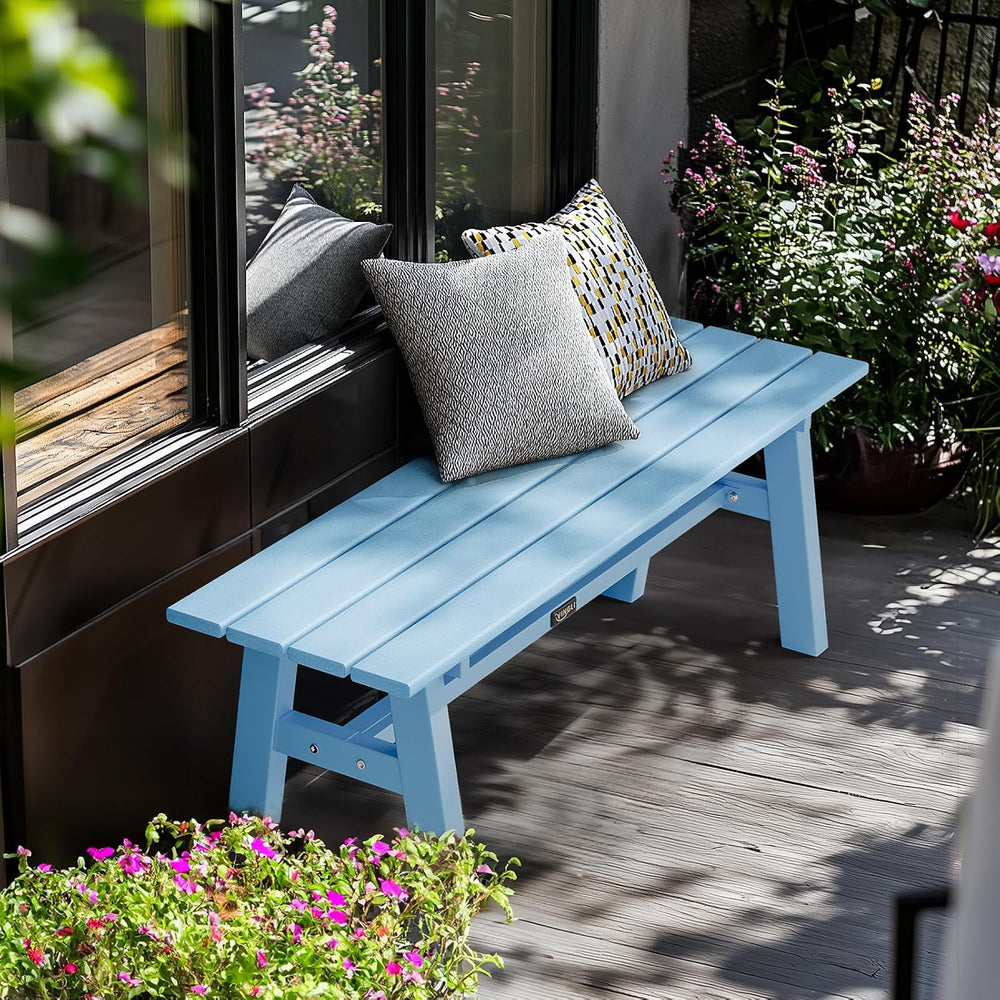 VINGLI 47” Outdoor HDPE Bench, Weatherproof Garden Bench w/Metal Legs, Poly L...