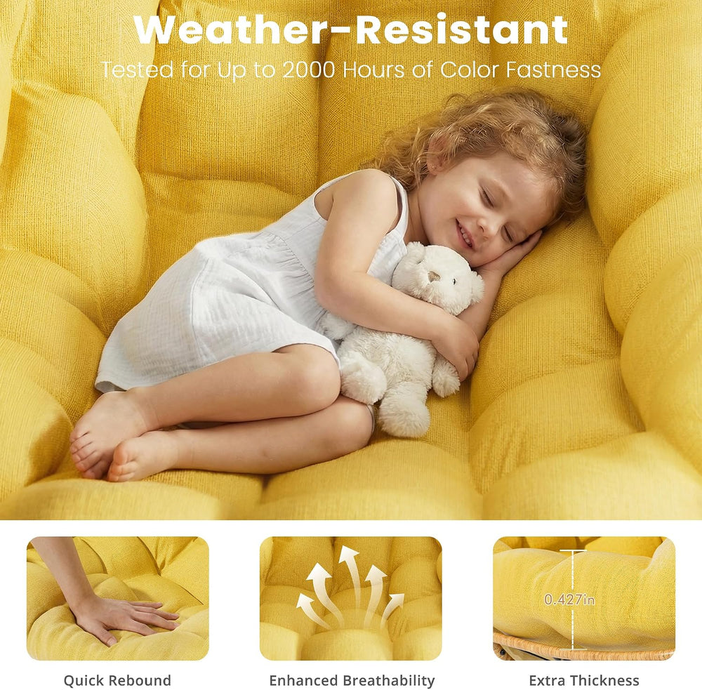 Easyego Oversized Papasan Rocking Chair, Cozy Thick Cushion, New Yellow