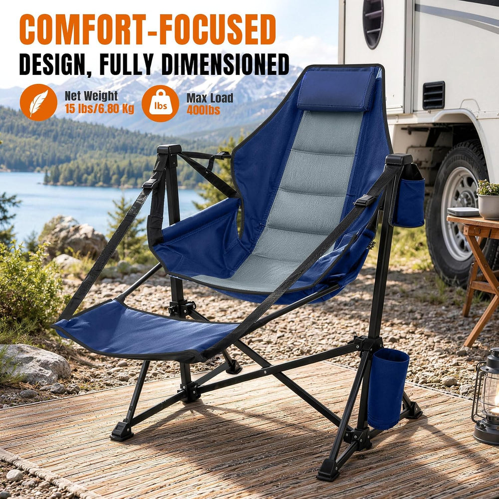 HOPERAN Hammock Camping Chair with Footrest 400lb Swing Chair, Blue 2 Pack