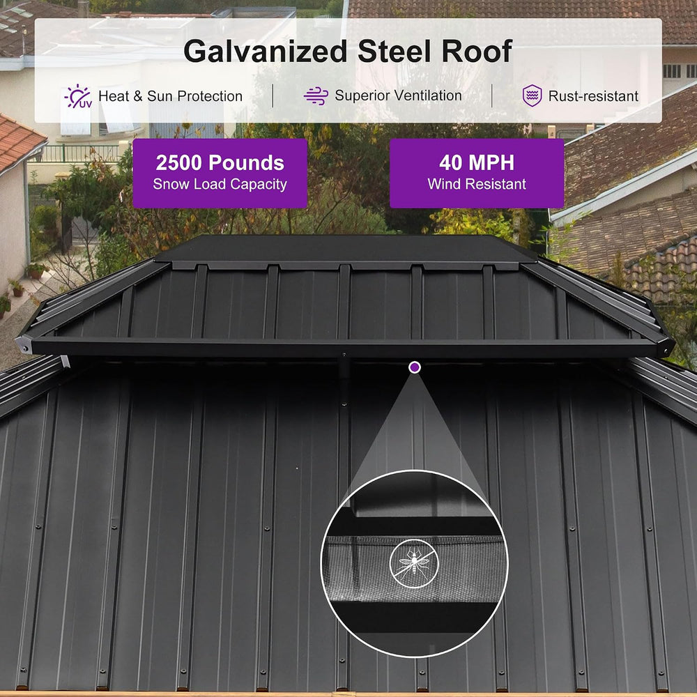 PURPLE LEAF Hardtop Gazebo 10' x 12' with Drainage System, Wood Grain...
