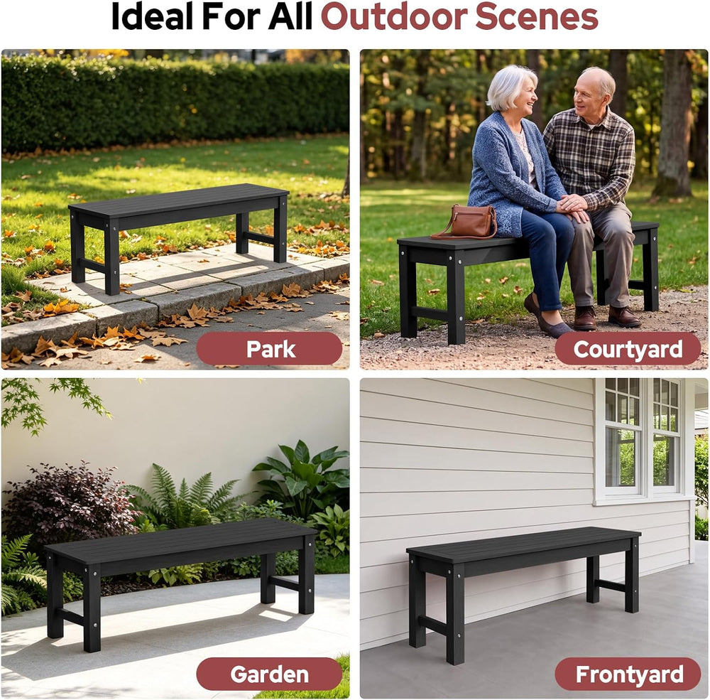 47" Backless Outdoor Benches for 2-Person, Black, 2pcs