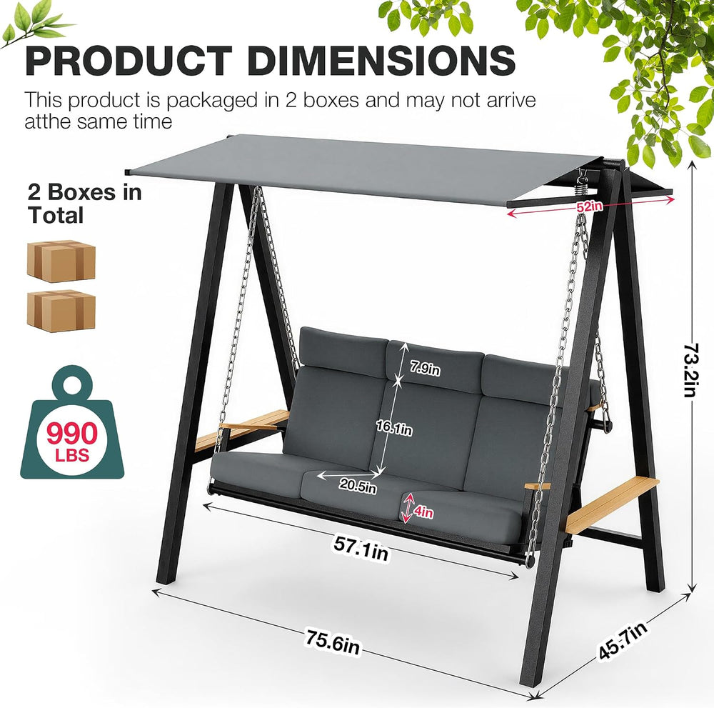 Pamapic 3-4 Seat Porch Swing with Stand, 990 lb Capacity, Black