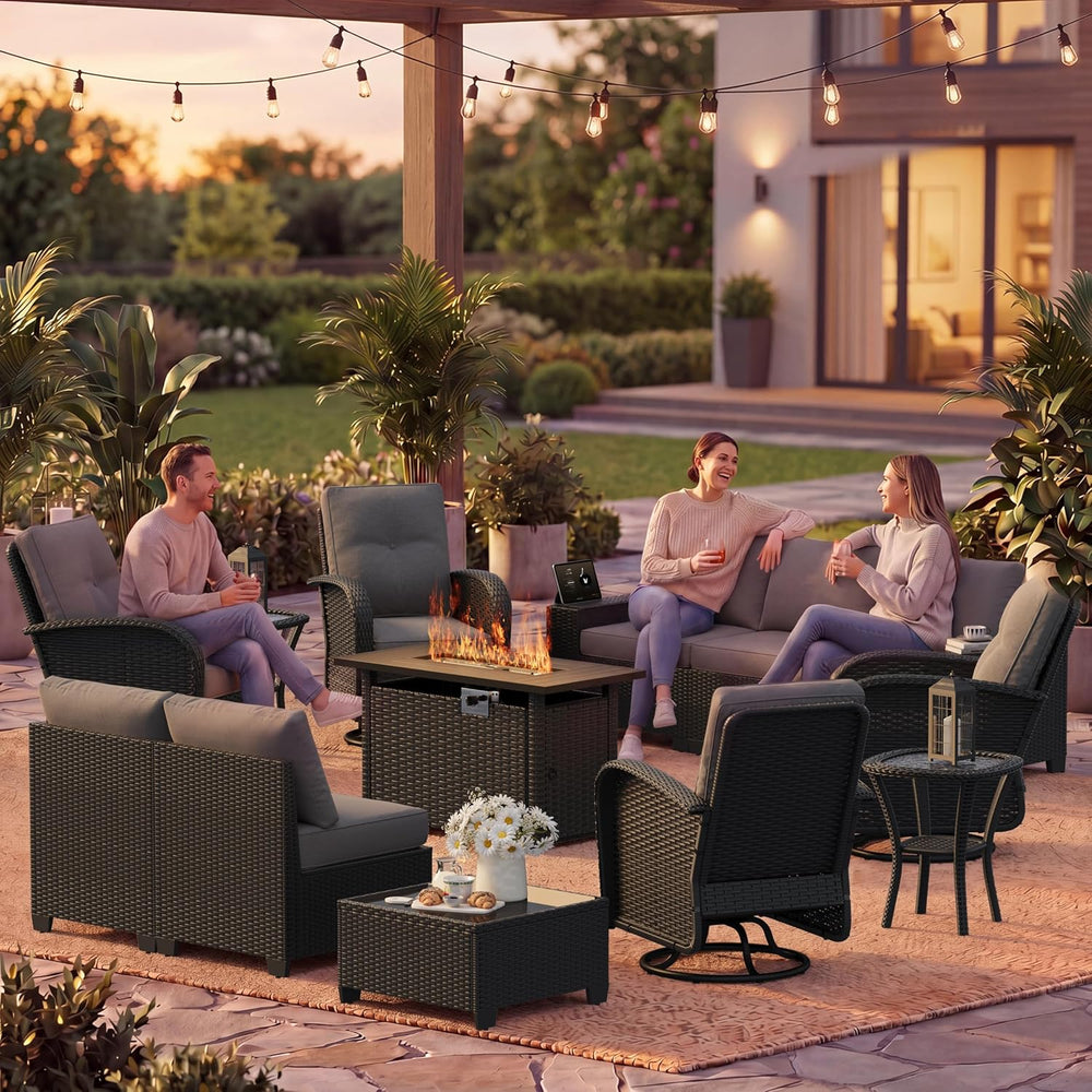 LazySunsets 13 PCS Patio Furniture Set with 44'' Fire Pit Table, Outd...