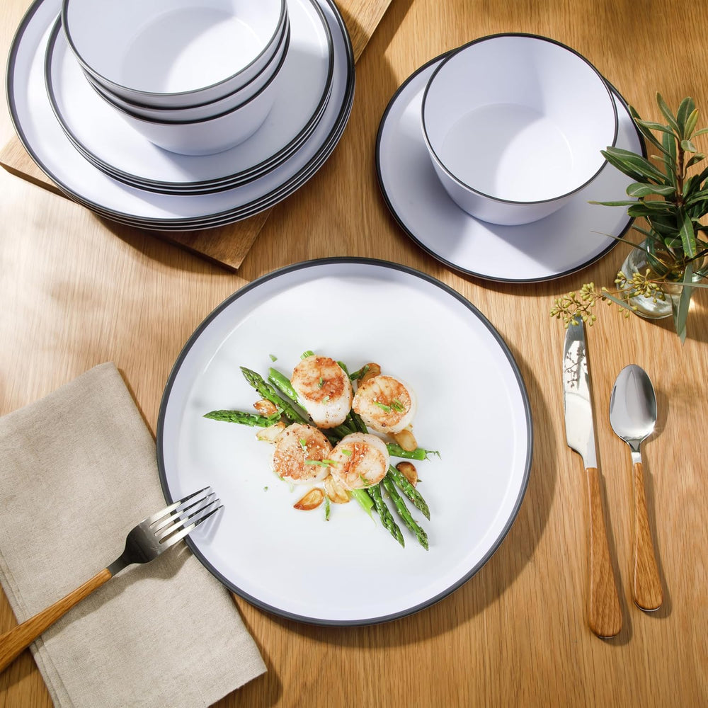 Gibson Home Folsom Shores 12 Piece Unbreakable Modern Melamine Plates and Bow...