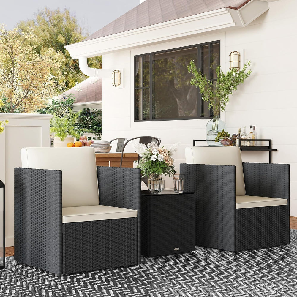 Outsunny 3 Piece Patio Furniture Set, Outdoor Wicker Bistro Set, Black