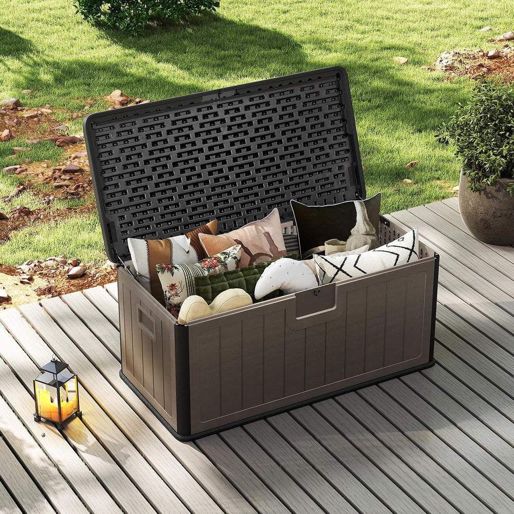HAPPYGRILL 100 Gallon Outdoor Storage Deck Box with Lockable Design