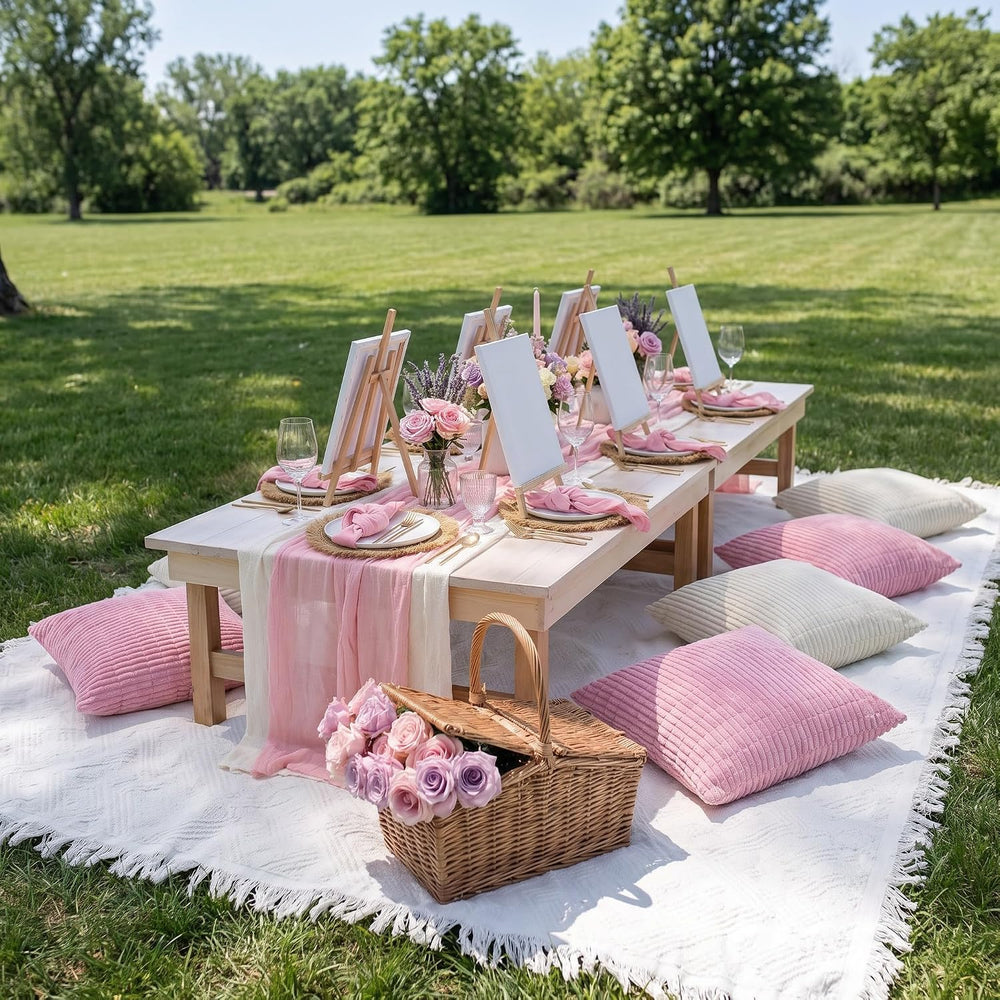 28 Pack Extra Large Pink Picnic Blanket Kit 91x71'' Outdoor Boho Pink...