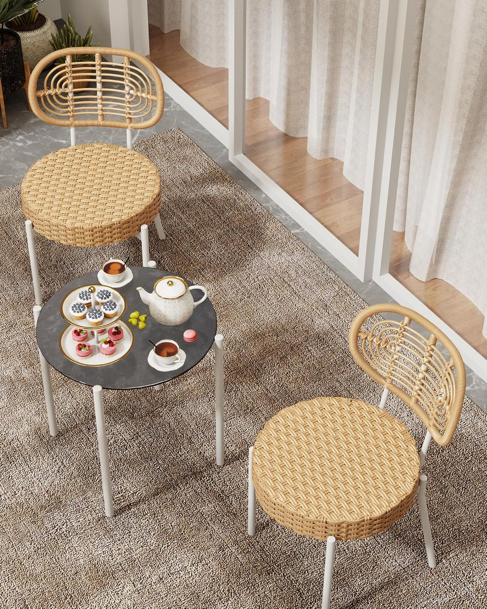 GarveeLife 3 Piece Wicker Patio Bistro Furniture Set, Outdoor Dining Chairs, ...