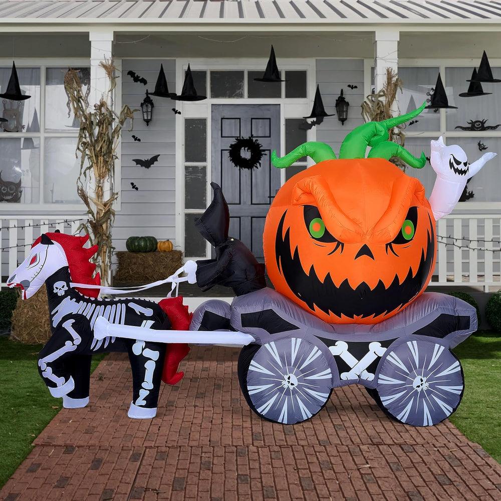 Joiedomi 8 Ft Long Halloween Inflatables Pumpkin Carriage Outdoor Decorations...