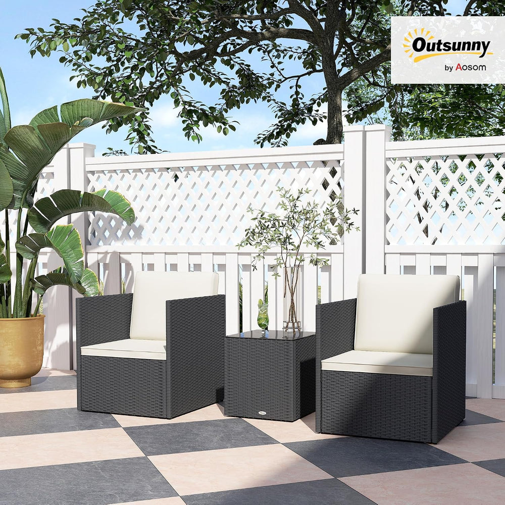 Outsunny 3 Piece Patio Furniture Set, Outdoor Wicker Bistro Set, Black