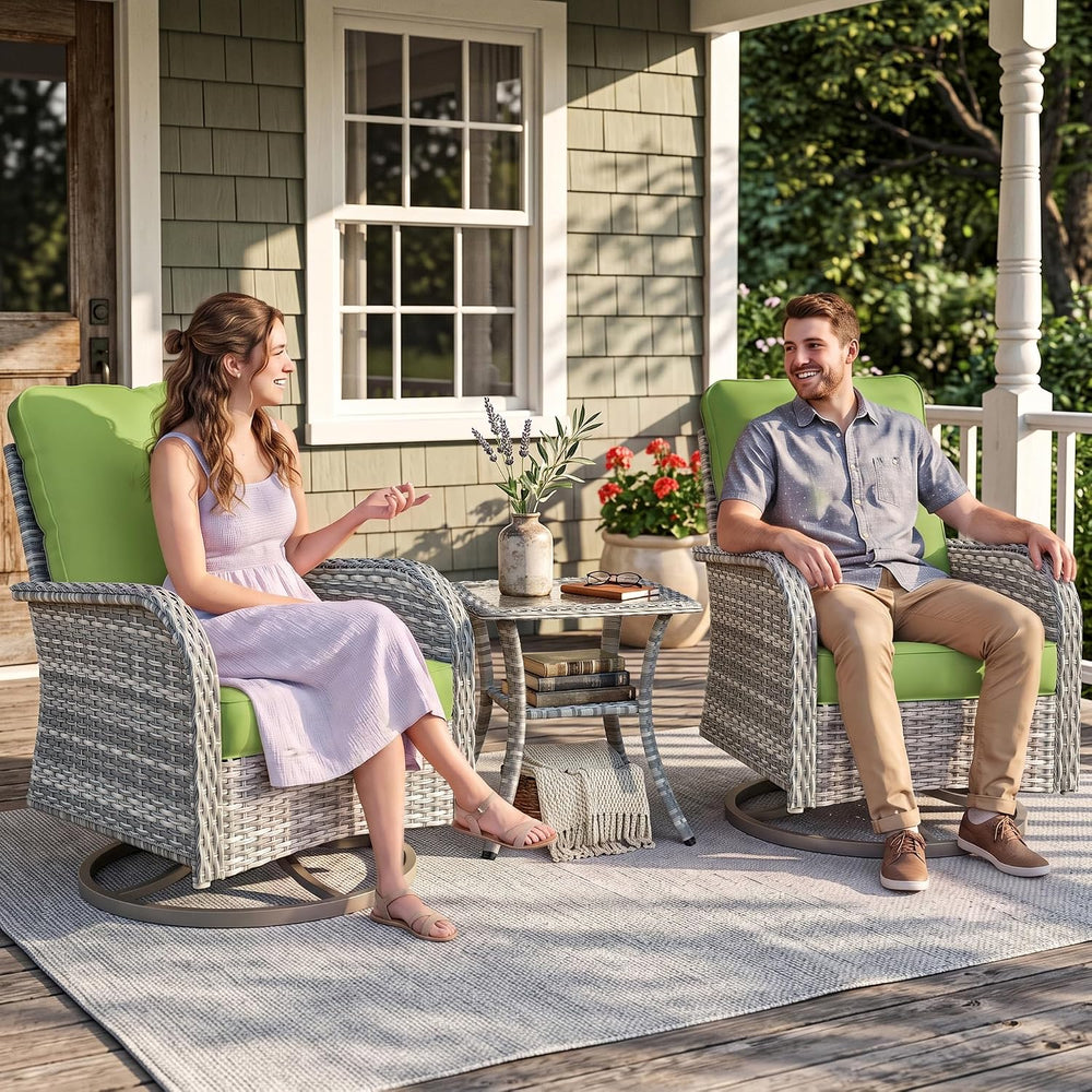 Patio Rocking Swivel Chair Outdoor Wicker Rattan Bistro Set with Tempered Gla...