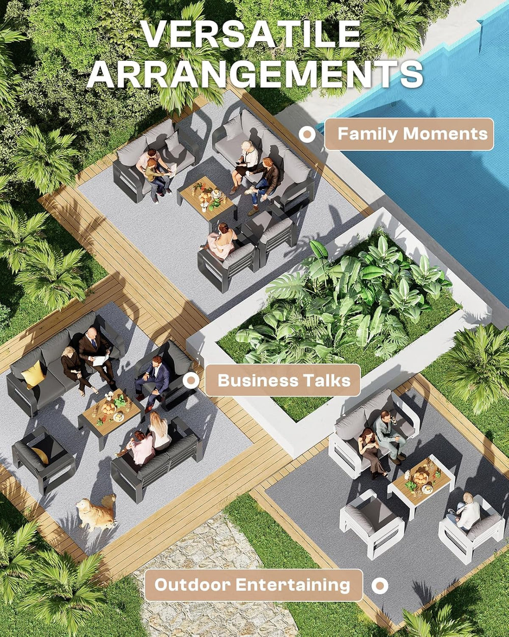 Oversized Aluminum Outdoor Furniture Set, Extra Large Patio Furniture Sofa Se...