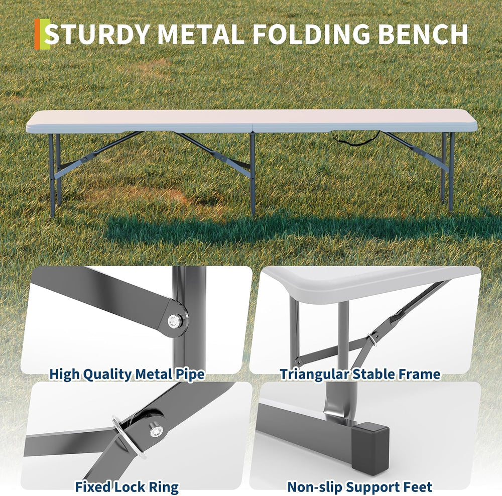 6FT Folding Bench, 2 Pack Fold-in-Half Portable Seating