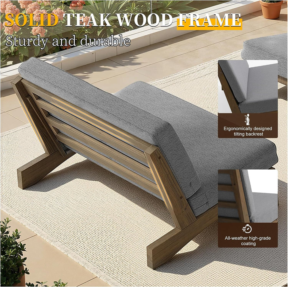 4 Piece Outdoor Patio Furniture Sets, Solid Wood Frame, Beige