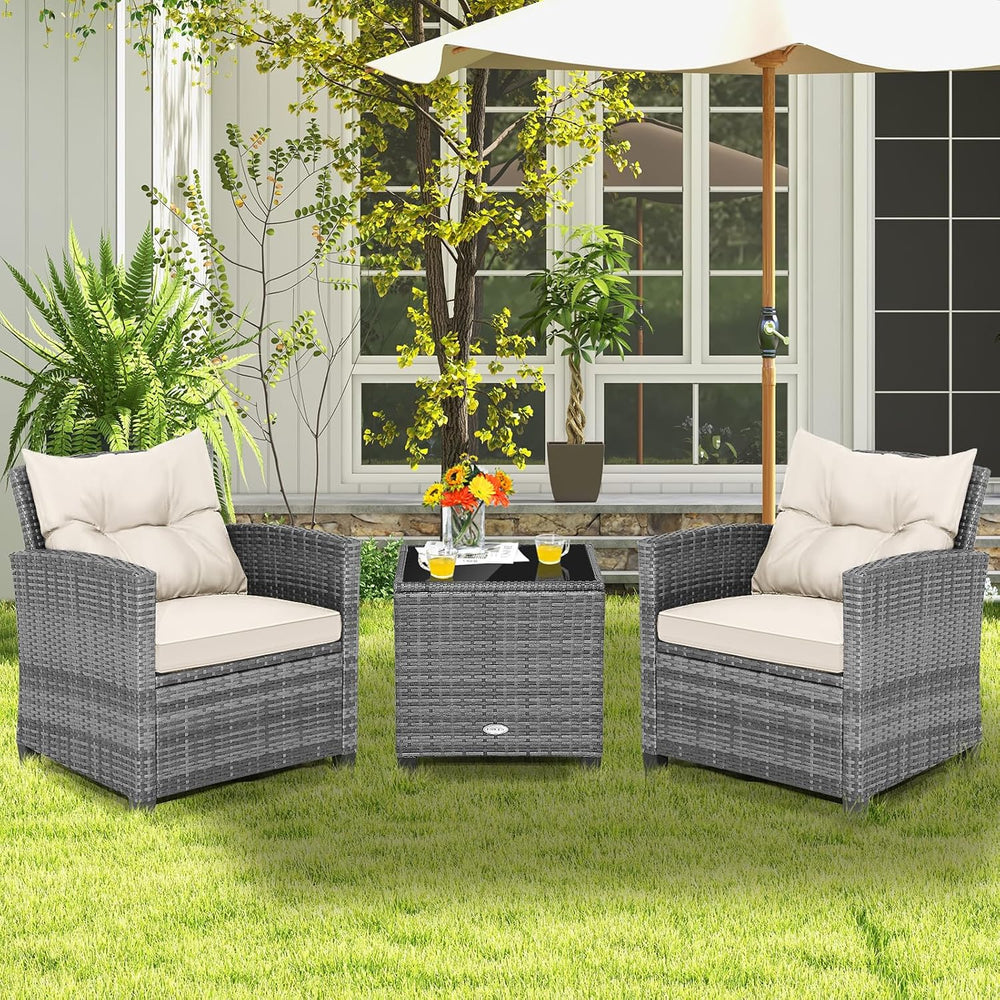Tangkula 3 Pieces Patio Furniture Set, PE Rattan Wicker 3 Pcs Outdoor Sofa Se...