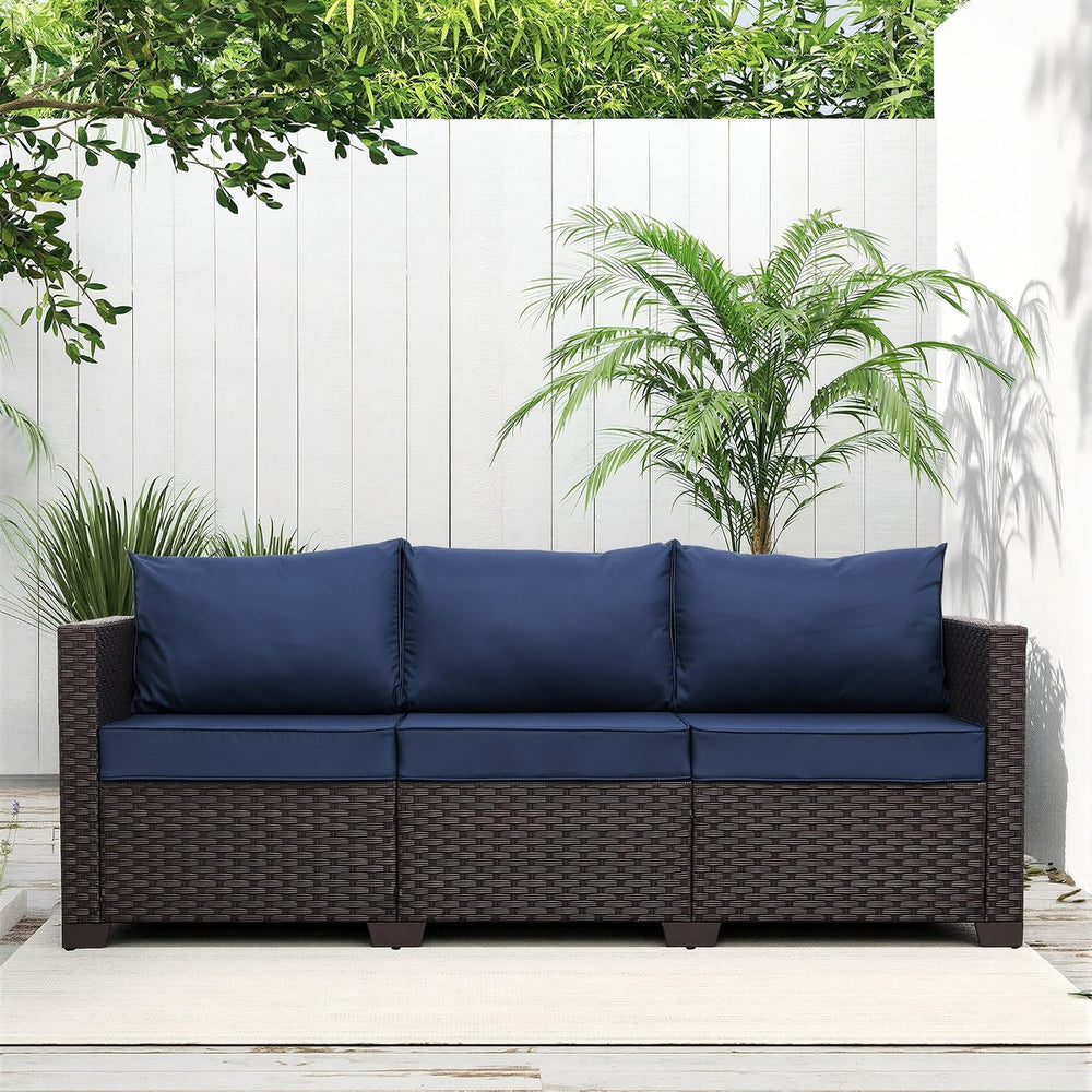 Valita Patio Furniture 3-seat Sofa Brown Wicker Outdoor Furniture Outdoor Cou...