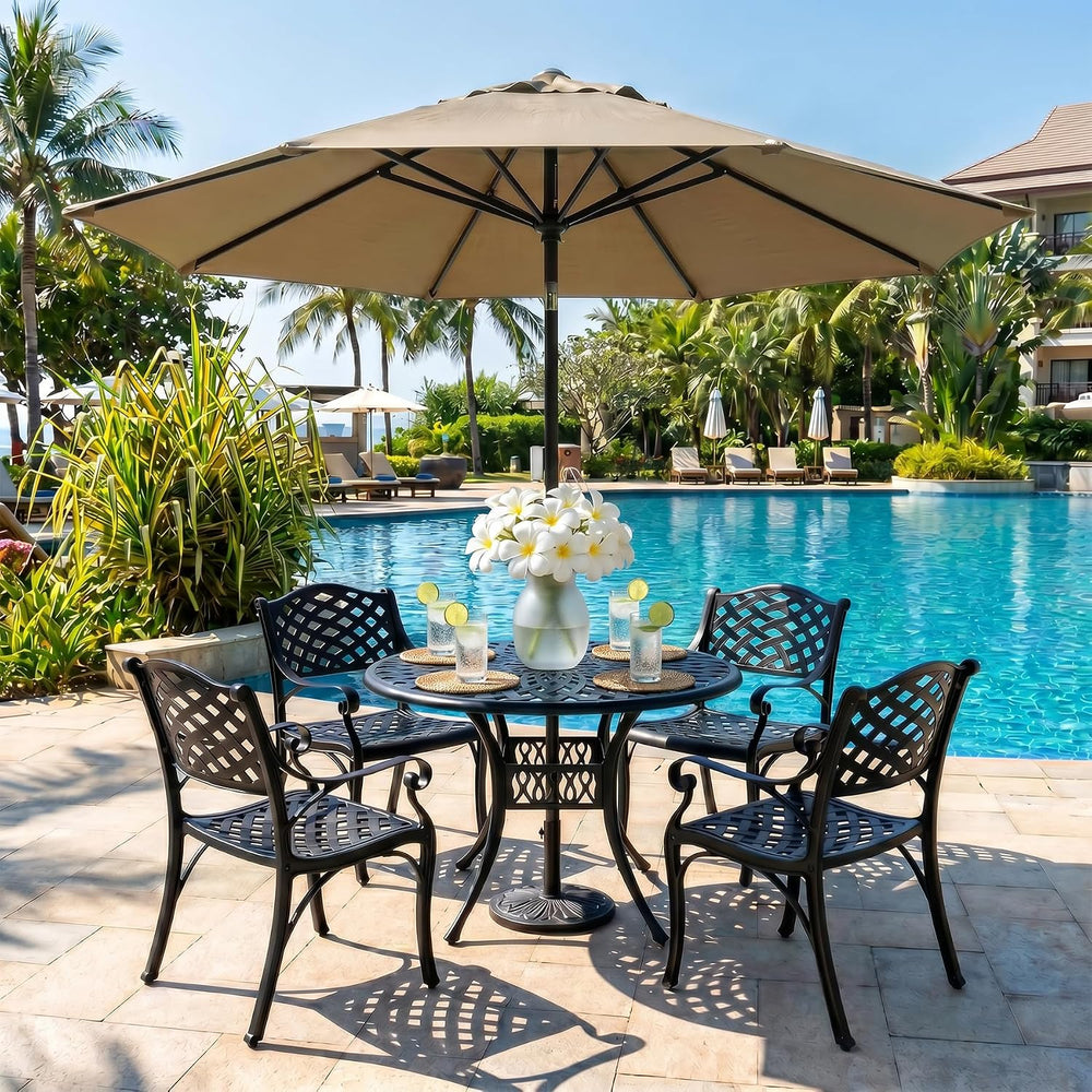 5 Piece Cast Aluminum Outdoor Dining Set, Outdoor Table and Chairs Set of 4, ...