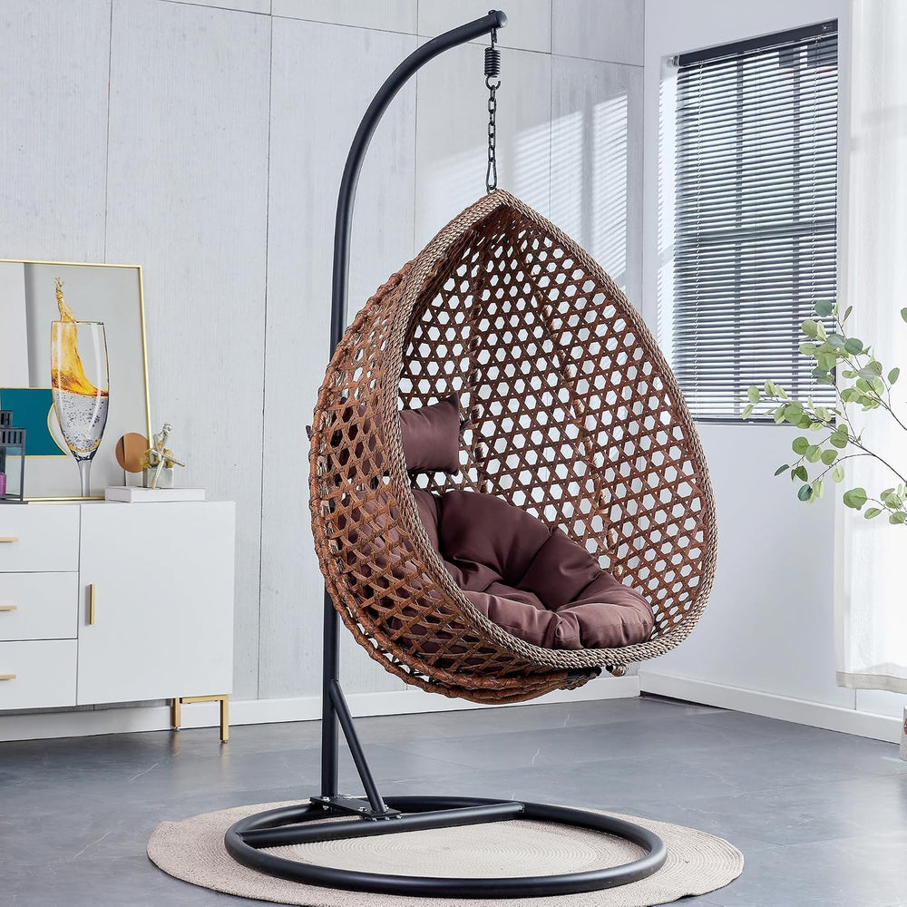 Brown Egg Swing Chair with Stand,Hanging Egg Chair Indoor Outdoor with Cushio...