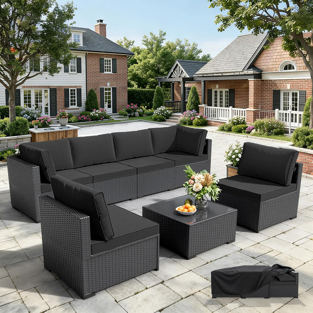 WWR Patio Furniture Set 7 Piece - All-Weather - Wicker Rattan Patio Outdoor C...