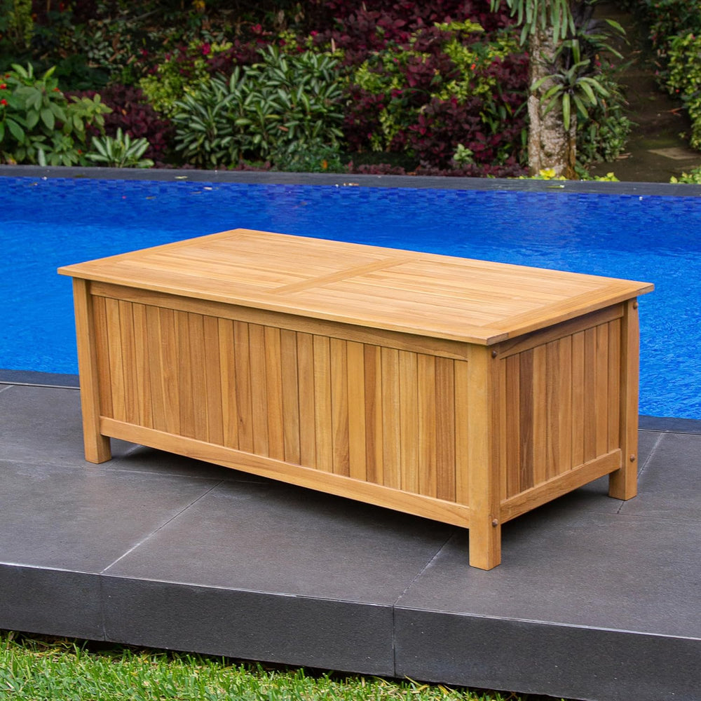 Cambridge Casual Arie Teak Wood Outdoor Deck Box Storage Chest, 49 Gallons