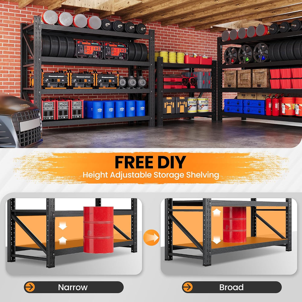 40” Wide Heavy Duty Metal Garage Shelving, Adjustable Storage Shelf