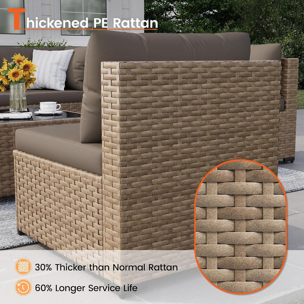 Patio Furniture Set, 7-Piece Outdoor Wicker Sectional Sofa, Brown
