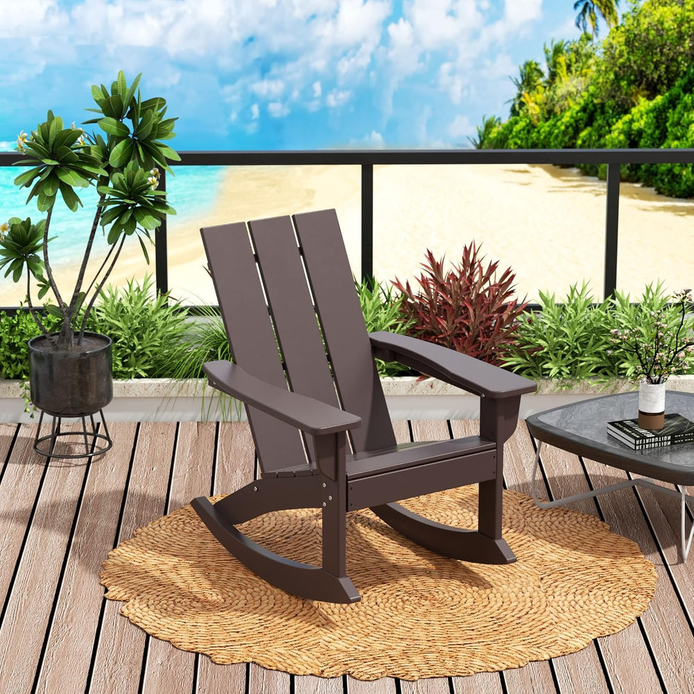 WO Home Furniture Modern HDPE Outdoor Adirondack Rocking Chair, Dark Brown