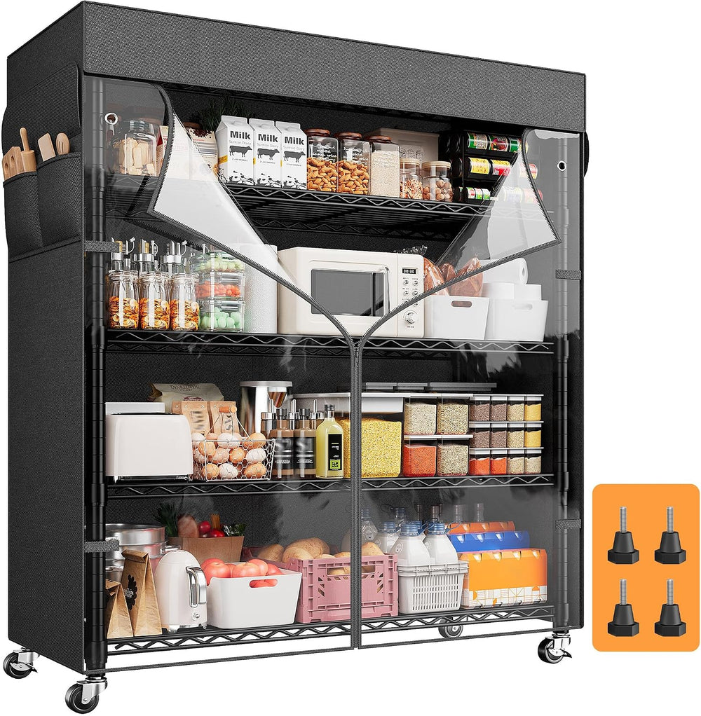 REIBII 72.8"H 5-Tier Heavy Duty Storage Shelving with Cover & Wheels...