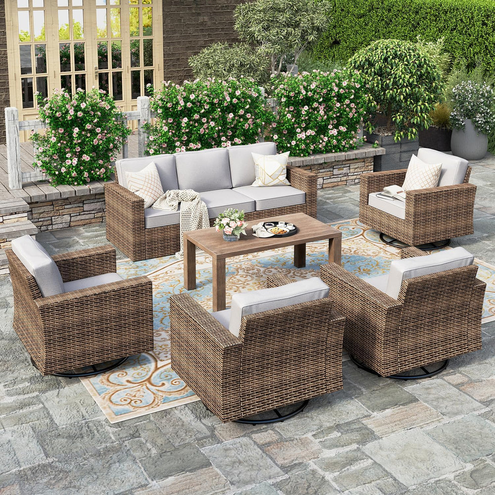 HERA'S HOUSE 7-Seat Patio Furniture Set with Wide Arm, Grey